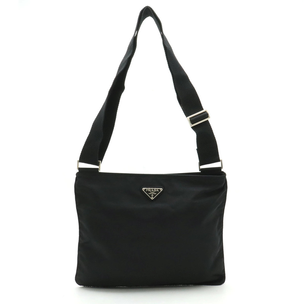 Prada Tessuto Crossbody Bag Gusset Leather NERO Black